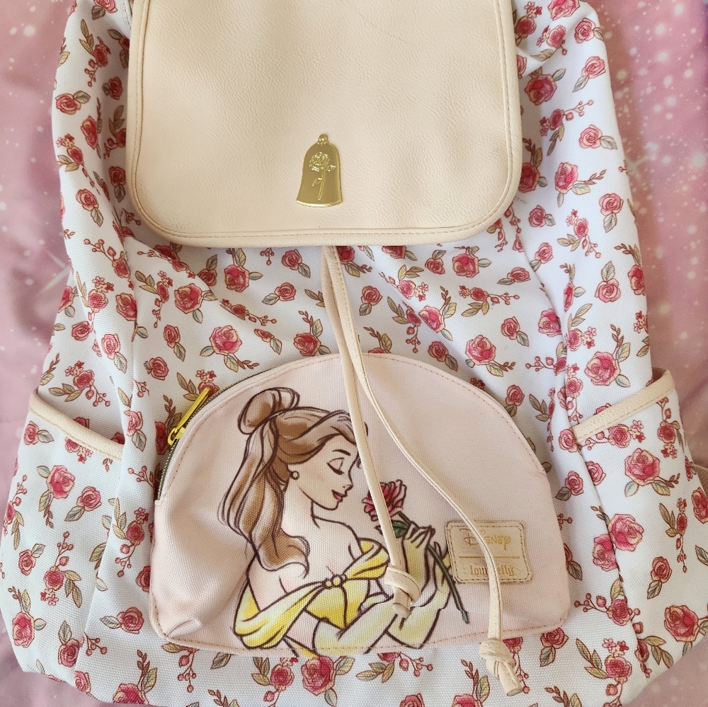 Loungefly Disney Beauty and the Beast Rose Belle Slouch Backpack